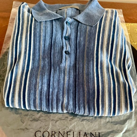 NEW-Corneliani Silk Linen Striped 3-Button Polo Shirt Mens Size 48, $575RT - Picture 10 of 12